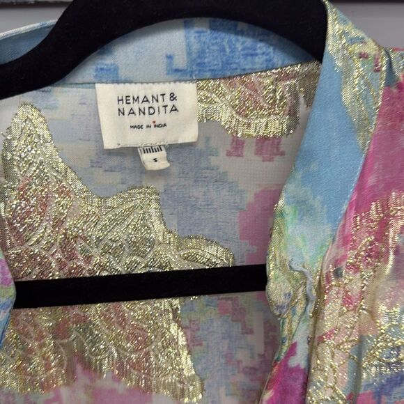 HEMANT & NANDITA Pastel Floral Maxi Dress BRAND NEW - Sheer Button Down - Small - Picture 2 of 5